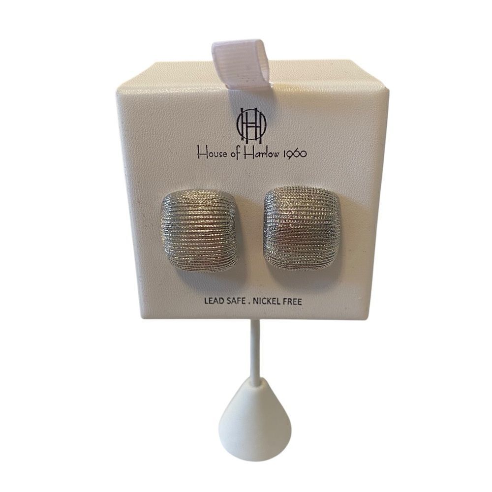 House of Harlow 1960 Textured Silver Toned Square Earrings